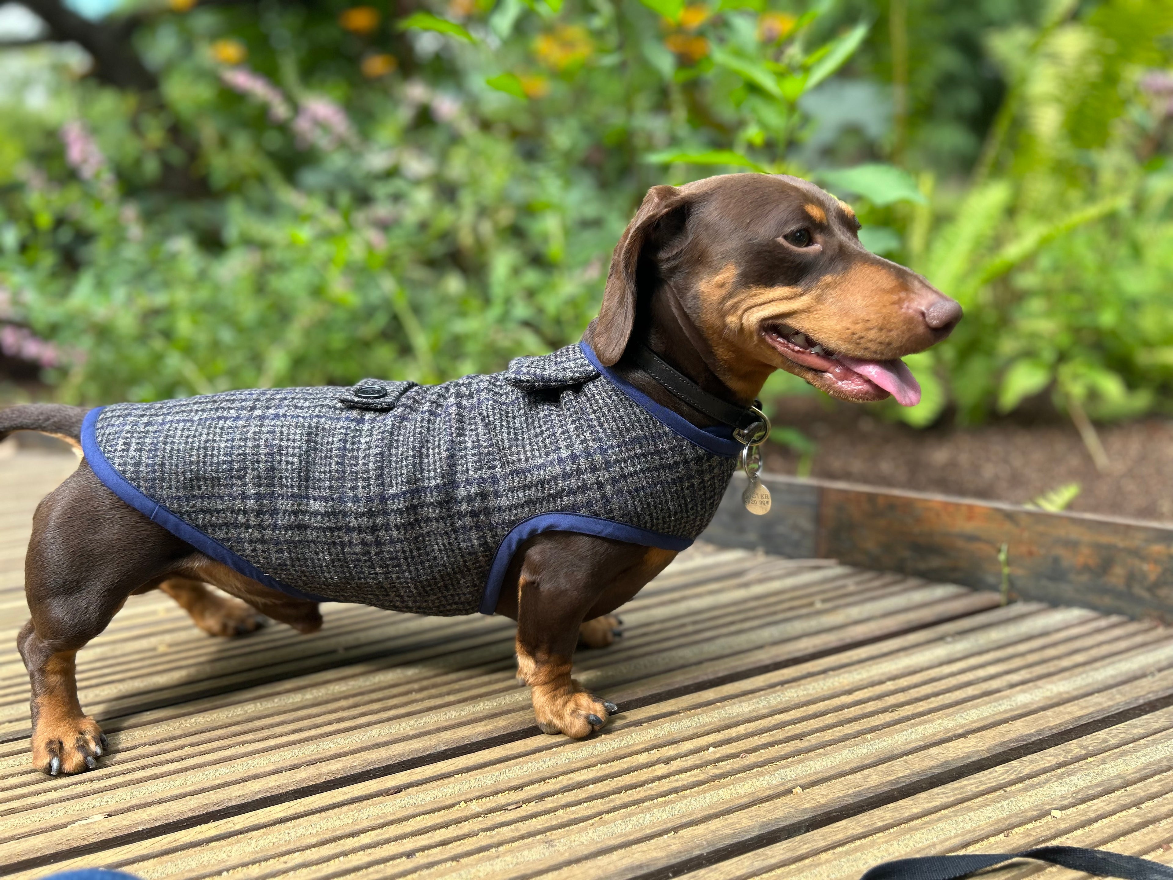 Navy check tweed coat